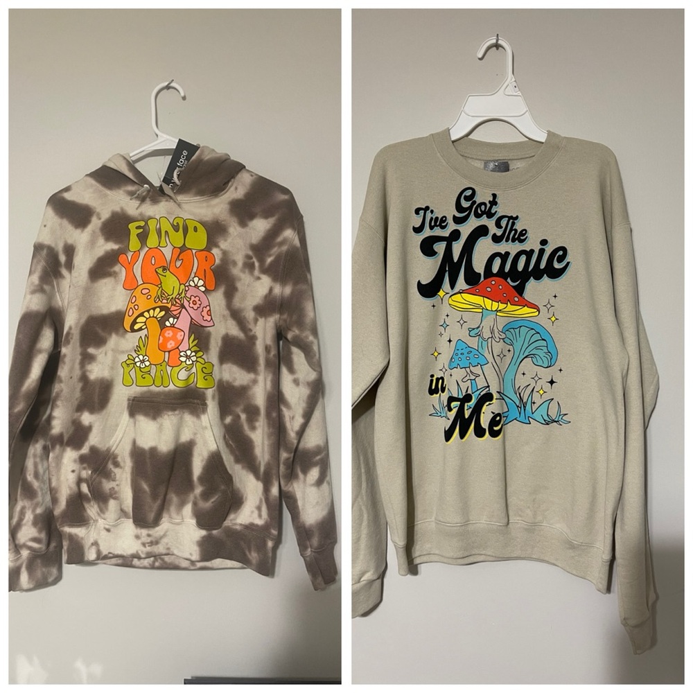 NWT pair of In your Face Mushroom/ peace sweatshirts